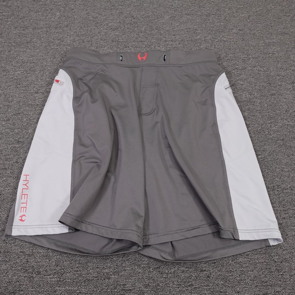 HYLETE Shorts Mens Large Gray White Colorblock 9 Inseam Athletic Training Gym